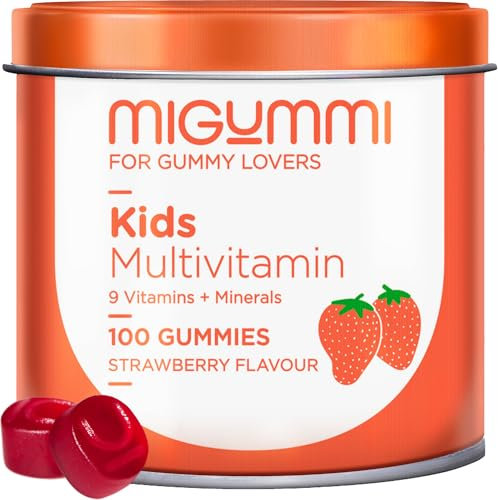 Caramelle Gommose Multivitaminico per Bambini - 100 Caramelle Gommose Gusto Fragola - Vitamina C, D, B12, E, A, B6, B5, Biotina, Acido Folico, Zinco, Iodio, Colina - 12 Vitamine e Minerali - Vegan