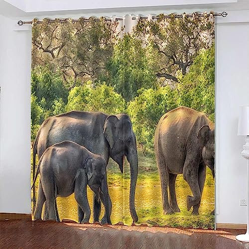 3D Vorhang Blickdicht Tierischer Elefant 170 X 200 cm 100% Polyesterfaser Wohnkultur Druck Kinder Vorhang Schlafzimmer Wohnzimmer/Uv-Schutz/Schalldämmung/Sichtschutz -2M9X/D0I