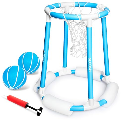 Sloosh Pool Basketball Hoop Set, Floating Basketball Pool Game, Swimming Floats Toys with Balls Pump, Summer Outdoor Water Play Toy for Kids and Adults (Blue)
