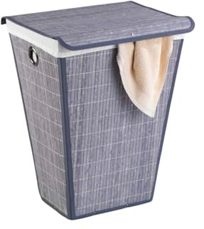 Cesto Portabiancheria in Bambù Grigio a Forma di Cono 55L - Ideale per Mantenere in Ordine Lavanderia o Bagno - Comodo da Spostare Grazie a Due Manici Laterali - Salvaspazio 33x60x45cm