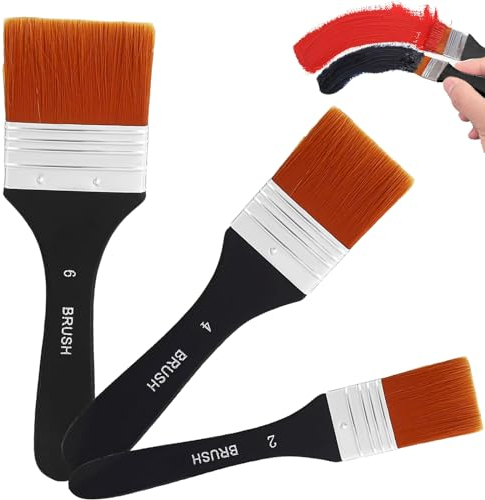 20/40/60mm Pinceau Plat, 3 pièces Vernis Pinceaux de Peinture en Bois, Pinceaux en Nylon à Poils Plats de qualité Professionnelle, pour Meubles, Murs, Armoires, Terrasses, Clôtures