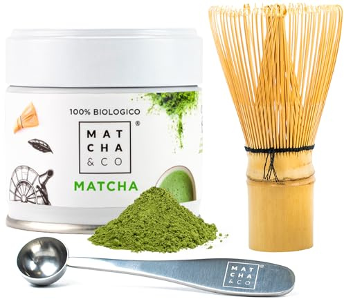 Matcha & CO. Ensemble de Thé Matcha de Débutant avec Matcha Original, Cuillère Doseuse et Fouet en Bambou, Grade Cérémonial 100% Écologique