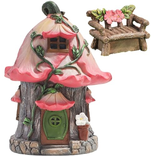 Jardin Ornements De FéE Kit De Jardin en RéSine Miniature Kit De Maison De FéE Adorable FéE Maison Jardin ＆ Chaise pour Enfants Adultes Housses De FéE ImperméAbles pour L'ExtéRieur
