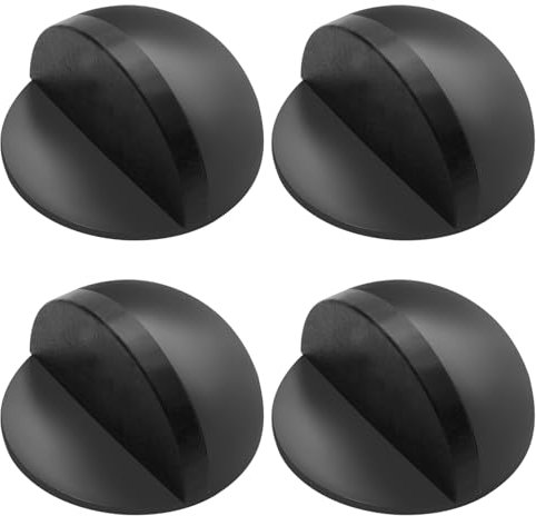 4 Pack Heavy-Duty Door Stopper - Self-Adhesive Non-Skid Stainless Steel Wedges for Hard Floor and Glass Doors to Protect Wall (Black)