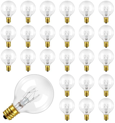 25 Stück G40 Globe Klar Ersatz Glühbirne, ​E12 7W Ersatzlampen, Warmweiß 2200K, Kleiner E12-Schraubsockel, AC 220-240V, IP44 Wasserdicht, Dekoration für Lichterketten, Hochzeit, Camping, Party