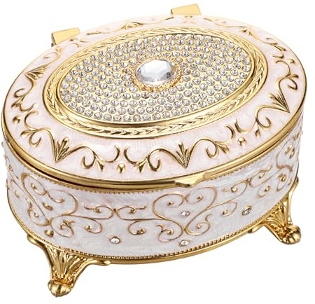 IGNPION Decorative Trinket Box Vintage Jewelry Box Small Jewellery Box for Daily Use, Trinket Storage Organizer Case For Rings Earrings Necklace Ovel, Beige