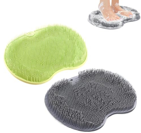 2 Stück Fußbürste, Fußwäscher Rutschfeste Fußschrubber Dusche Fusswaschmatte Silikon Rückenschrubber mit Saugnäpfen Fußwaschmatte für Reinigt Peeling Massage(Gray, Grün)