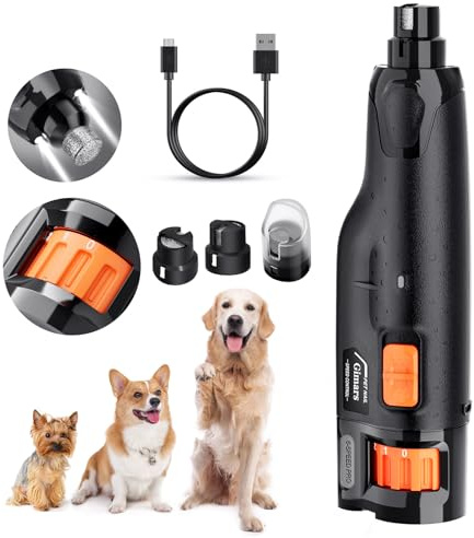 Gimars Nagelfeile für Hunde, verstellbar, 6 Geschwindigkeitsstufen, Nagelfräser für Hunde, mit doppeltem LED-Licht, Nagelfräser für Haustiere, wiederaufladbar, Nagelfeile für Hunde über USB