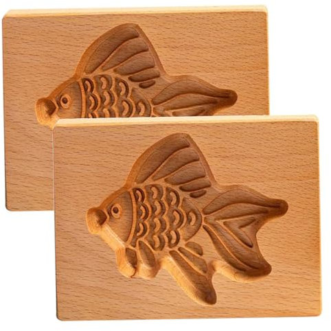 Biscuit,Wooden Cookie Molds,Cookie Stamp 2 Pcs Cookie Cutter Fish-Shape 3D DIY Press Wooden Cookie Kitchen Baking Carved Raised Cookie