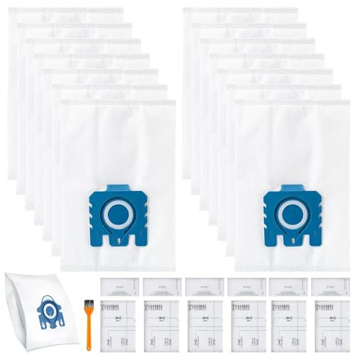 14 Pack Efficiency Capacity Vacuum Dust Bag for Miele, 3D Vacuum Cleaner Bags for Miele, Hoover Bags Compatible with Classic GN Vacuum Bags S2000 S5000 S8000 C3 Complete C2, 14 Bags+6 Filters+1 Brush