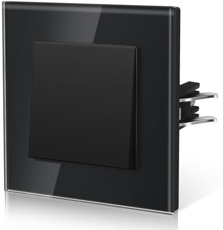 BSEED Interrupteur Mural, Interrupteur Va Et Vient Avec Griffes, Verre Interrupteur Lampe De Chevet, 1 Gang 2 Way, 86mm, Noir