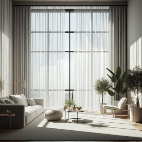 GARDINESTAN Halftransparent,Faltenband und Bleigewicht Weiße, Glatte Voile Gardinen für eine Elegante und Funktionale Fensterdekoration,Vorhänge mit Kräuselband,Bleiband,Transparent