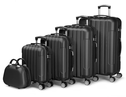 LALAHO Kofferset Koffer Set 5 teilig mit Kosmetikkoffer (Schwarz)