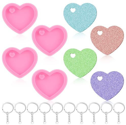 4 moldes de silicona con forma de corazón, moldes de resina para llavero, molde de resina para el día de San Valentín, molde de chocolate y caramelos con 20 llaveros para cumpleaños, manualidades,