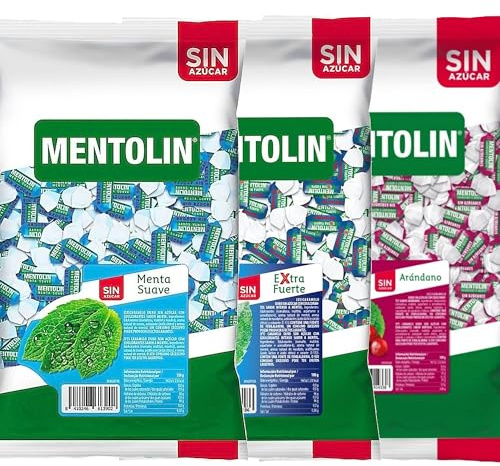MENTOLIN PACK 3 Kg caramelos sin azúcar garganta Menta Suave & Extra Fuerte & Arandano