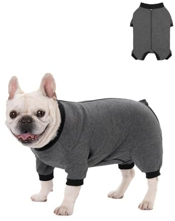 Hundekleidung, langärmeliger Schlafanzug für große Hunde, französische Bulldogge, Anti-Haar-Overall, Mops, Einteiler, Hemd, Outfit für kleine, mittelgroße Hunde, XL (Dunkelgrau)
