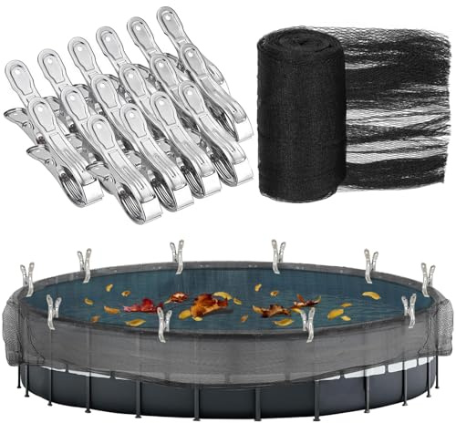 AIHSUMC Poolabdeckung rund, 8x8m Teichnetz für Ø 730cm Pools, feinmaschig (12x12mm) Pool Netz mit 16 Metallklammern, idealer Schutz von Schwimmbädern vor runterfallenden Blättern und Laub