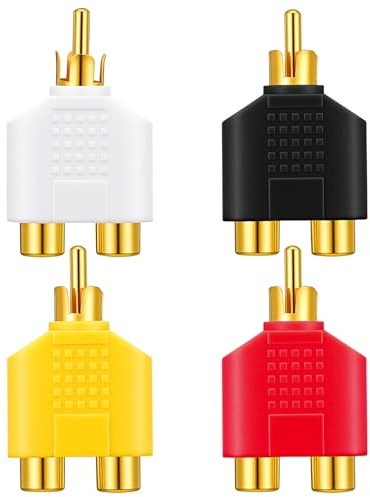 4 Pcs RCA Y Splitter Plug Adapter 2 Female to 1 Male for Audio Video Av Tv Cable Convert, Just Plug and Play