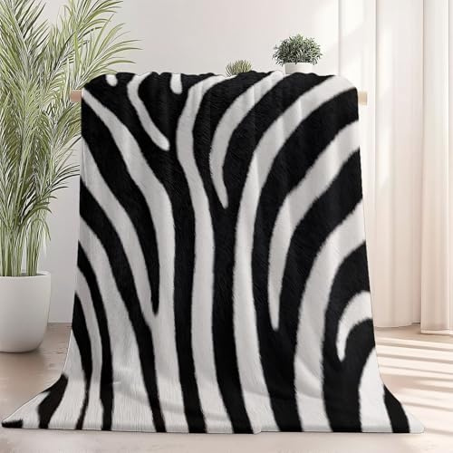 Generico Coperta per divani stile A Righe Zebra 80x150 cm, Calda Coperta Nero Bianco Soggiorno per Divano Copriletto Divano Ideale per Campeggio all'aperto, Tutte le Stagioni