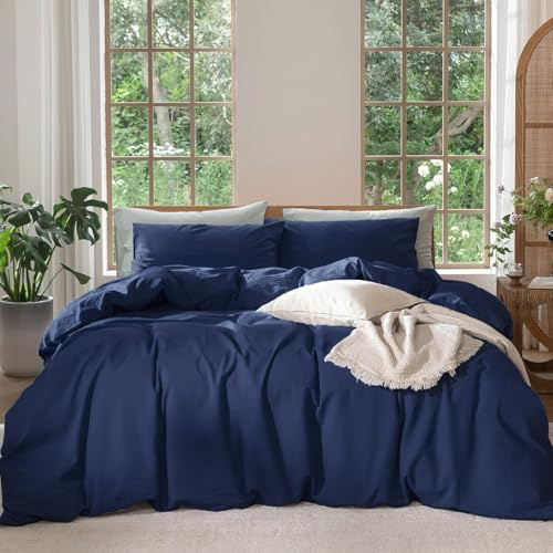 Boqingzhu Bettwäsche 135x200 cm Baumwolle 2tlg. - Blau | 100% Baumwolle Bettwäsche-Sets mit Reißverschluss, OEKO-TEX Zert, Sicher, Weich, Atmungsaktiv, Marineblau Dunkelblau