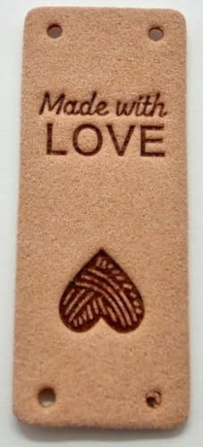 Handmade Label zum Annähen 10 Stück, Handgefertigte Leder Etiketten, 10 Farben auswählbar, Langer Streifen Label mit Löchern und Herz, Lederetiketten für DIY Jeans, Taschen und Hüte (Hellterracotta)