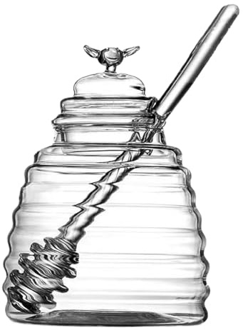Gacqpli Glas Honigtopf, 500ml Honigglas Aus Klarem Glas, Honigtopf Mit Löffel Und Deckel, Zur Aufbewahrung Von Honig, Salatdressings, Saucen, Sirup
