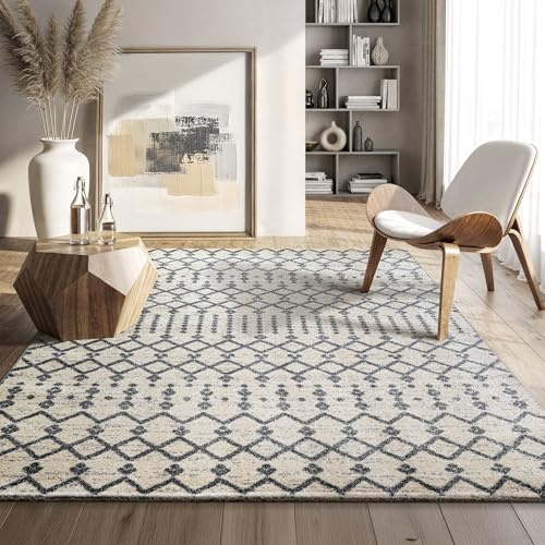 SANAT Boho Teppich – Moderner Teppich im Boho Stil, Geeignet für Wohnzimmer, Schlafzimmer, Flur, Esszimmer und Kinderzimmer – Ethno Creme, Größe: 80 x 150 cm