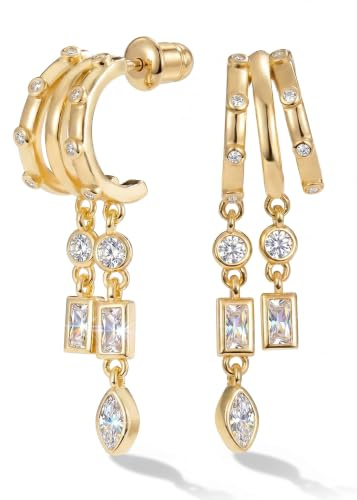 MUMREUES Ohrringe Gold 14 Karat Gold Vergoldet Ohrringe Ohrstecker Damen Stecker Hypoallergen Wasserfest Minimalistische Lang Ohrhänger Elegant Zirkonia Schmuck Geschenke