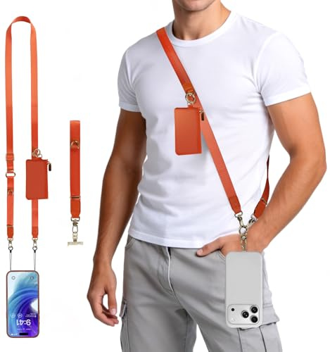 memumi Cordon Téléphone 3-en-1 Réglable avec Porte-Cartes - Largeur 2 cm，Bandoulière, Tour de Cou et Dragonne, Compatible avec iPhone et Android, Idéal pour Shopping, Voyages