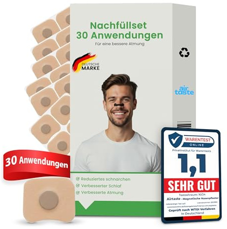 Airtaste® Magnetische Nasenpflaster Nachfüllset – 30-Tage Anwendungspaket mit extra starkem Halt – Ersatz-Magnete zum täglichen Anbringen für bessere Atmung (Nachfüllset)