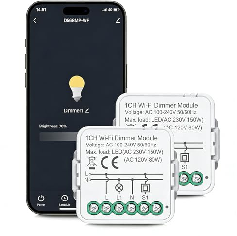 Interrupteur Variateur de Lumiere Wifi 2.4G, Variateur Led Dimmable, Variateur connecter Compatible avec Alexa,Google,Taya,Smart Life, Fil neutre requis, vocale/temporisation,1 Gang (2)