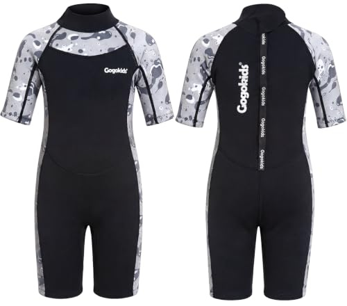 Gogokids Kids Wetsuit, 2mm SCR Neoprene Shorty Diving Suits | Lightweight, Back Zipper, Comfort & Warmth Children's Short Wet Suits for Swimming, Snorkelling and Surfing, 2-8 Boys Girls