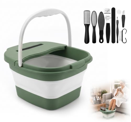 Baignoire de pieds pliable 10 en 1 avec fonction de massage, bain de pieds pour pédicure professionnelle, limes à pieds et kit d'élimination des callosités, bain moussant pour soulager la fatigue