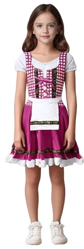RAOKENSU Vestido tirolés para mujer, niña, niños, con delantal, vestido tirolés mediano, vestido tradicional infantil, para Oktoberfest, ocasiones especiales, color rosa bávaro, fiesta de cerveza
