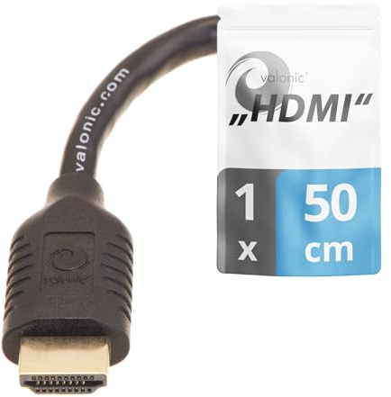 valonic hdmi cavo corto, 50 cm - HDR, ARC, High Speed 4k Ultra HD - per TV, per Nintendo Switch, PS5 - maschio maschio, nero, 0,5m