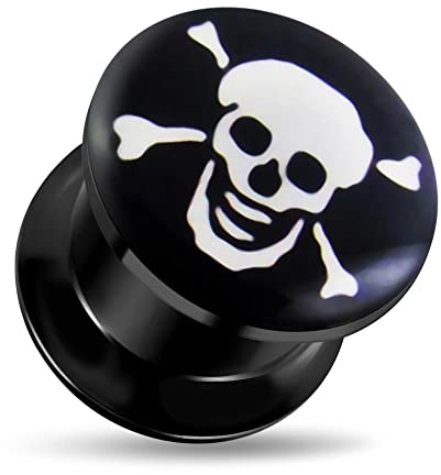 AZARIO LONDON Poison Skull Logo Nero Acrilico Filettato Internamente Gauge Flesh Tunnel Ear Plug e Acrilico nero., colore: Nero , cod. 1VU-MP-SK-6MM