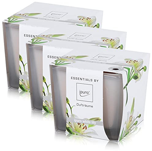Essentials by Ipuro Duftkerze white lily 125g - Der reine Duft der weißen Blüte – ein blumig zartes Dufterlebnis (3er Pack)
