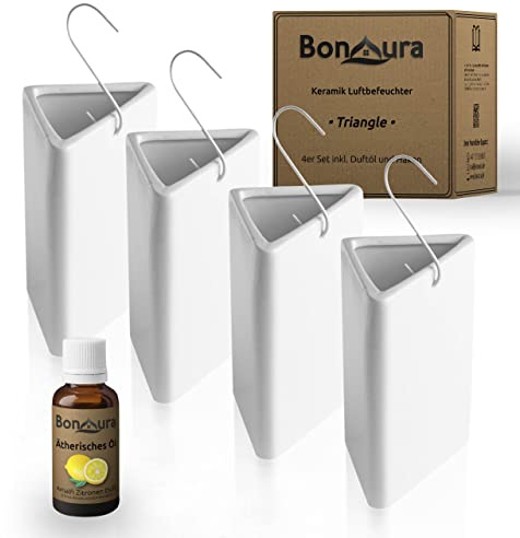 BonAura® - Set di 4 umidificatori in ceramica per termosifoni con gancio, con olio profumato incluso (aroma agrumi)