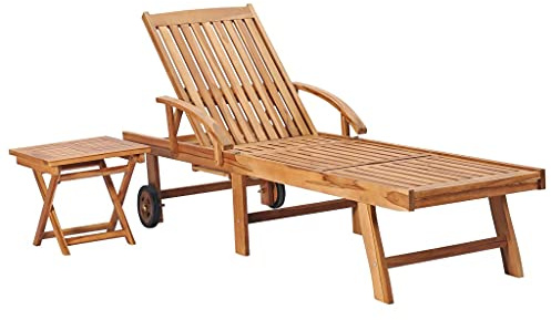 ZQQLVOO Holzliege Relaxliege,Gartenmöbel, Sonnenliege Balkon, Gartenliege mit Verstellbarer Rückenlehne, Sonnenliege mit Tisch Massivholz Teak Die Beste Wahl für den Sommer
