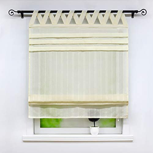 Joyswahl halbtransparentes Raffrollo mit Leinenoptik Schals Raffrollo mit V-Schlaufen »Tilla« Fenster Vorhänge BxH 120x140cm Beige 1er Pack