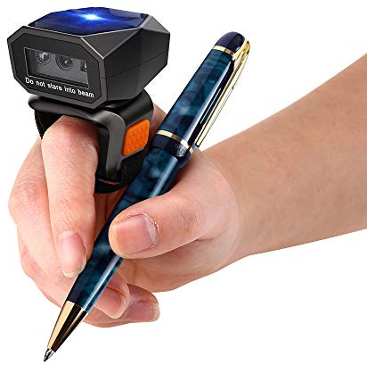 Eyoyo 2D fingerring streckkodsskanner, mini bärbar 3-i-1 USB-kabel och 2,4 G trådlös och Bluetooth-skanner, bild 1D QR-streckkodsläsare PDF417 datamatris skärmskanning för iPad, smartphone, PC