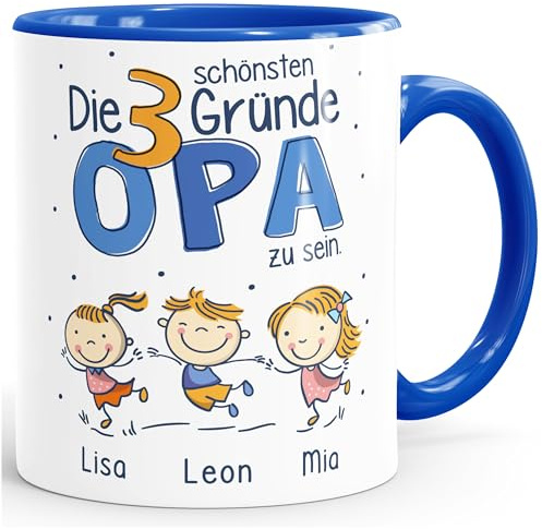SpecialMe® Kaffee-Tasse Die schönsten Gründe Opa zu sein personalisiert mit Namen 1,2,3,4 Kinder Geschenk für Opa Inner-royal Keramik-Tasse
