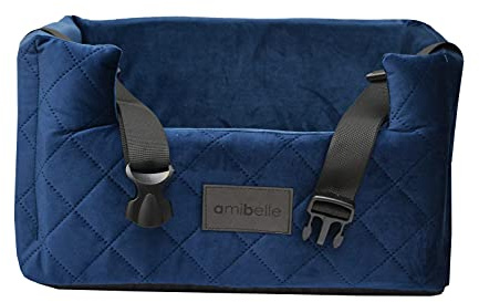 Exclusive Hunde Autositz | Autositz für Hunde, Katzen, Haustier | Rückbank, Beifahrersitz | Hundebett, Hundetasche | Wildlederimitat, Velvet | Farbe: Dunkelblau | Große: L (57x50 cm)