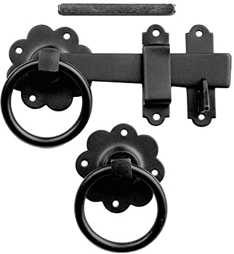 6 Inch 150mm Black Plain Ring Handle Gate Latch Set