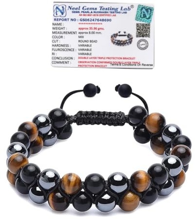 Rebuy Triple Protection Bracelet Tiger Eye Black Tourmaline Hematite Stone Bracelet