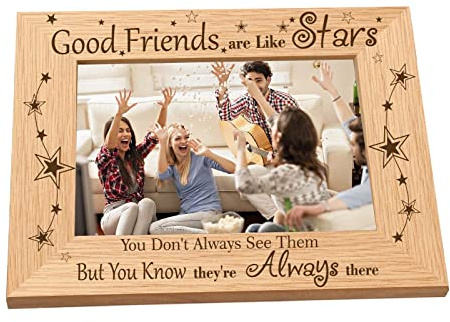 CREATCABIN Gravierter Holzrahmen Good Friends Are Like Stars Tischplatte 4 x 6 horizontaler Bilderrahmen Aus Naturholz Für Geburtstagsgeschenke, Abschlussfeier, Zuhause, Schreibtischdekoration