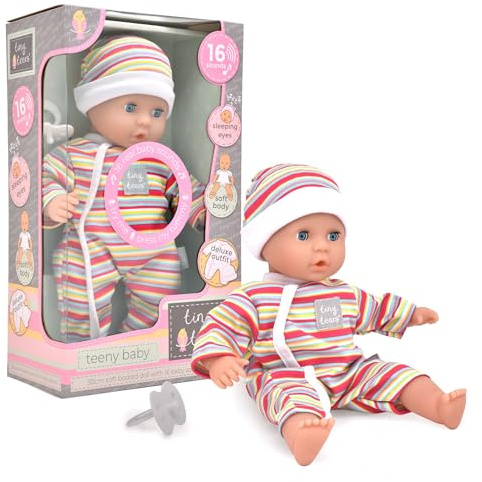 John Adams | Tiny Tears - Teeny Baby - 30cm soft bodied doll with 16 interactive sounds: One of the UK's best loved doll brands! | Nurturing Dolls | Ages 10m+