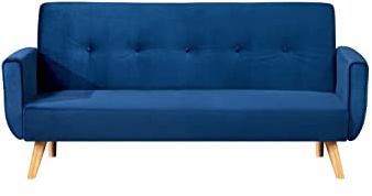 CONCEPT USINE | Canapé Scandinave Convertible Velours 3 Places | Berlin Bleu Nuit |Canapé Lit Moderne avec Accoudoirs | Largeur 183 cm | Tissu 100% Polyester | Equilibre, Confort, Design, Résistant