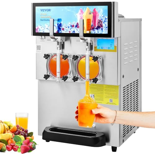 VEVOR Macchina per Granita Sorbetto Bevande Ghiacciate 2 x 8L, Distributore 1800W per Granita Sorbetto Succhi Freschi in Acciaio Inox 304, Macchina per Granita Crema Caffè Sorbetto Serbatoio Doppio