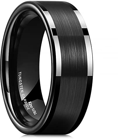 King Will BASIC Men's Tungsten Carbide Ring 8mm Polished Pipe Cut Edge Beveled Edge Matte Brushed Finish Center Wedding Band
